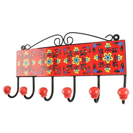 Red Flower Ceramic Tile Hook